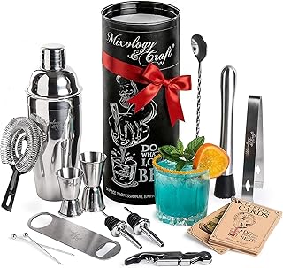 Mixology & Craft 16-Piece Stainless Steel Cocktail Shaker Set, 24 oz Cobbler Martini Shaker, Mixology Bartender Kit with S...