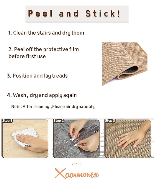 Non Slip Liner Stair Treads Matching Mat for Wooden Steps, 30"x30" Square Stair Landing Rug with Rubber Backing, Washable Indoor Safety Stair Landing Mat for Kids Elders Dogs, Brown