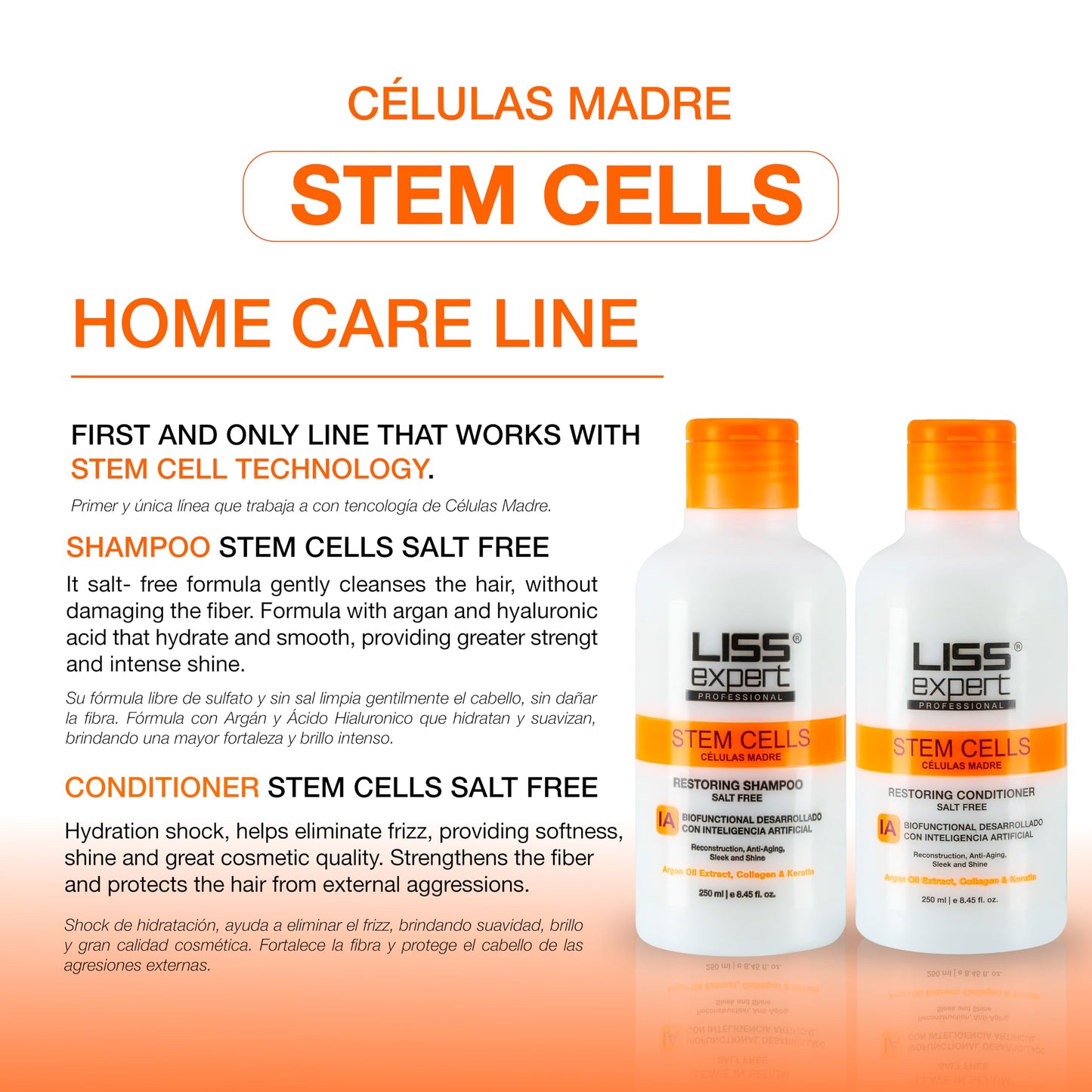 Liss Expert Stem Cells Restoring Hair Care Set, Shampoo and Conditioner with Argan Oil, 8.45 oz Each