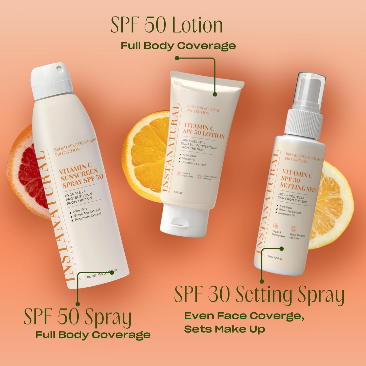InstaNatural Skin Care Vitamin C SPF 30 Broad Spectrum Sunscreen Make Up Setting Spray, Brightens & Hydrates, UVA, UVB Sun Prote