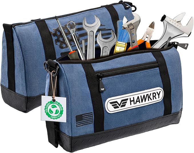 HAWKRY Heavy Duty Canvas Tool Bag Set of 2 โ Waterproof Canvas Zipper Pouch, Garden Tool Bag, Construction Bags Heavy Duty, Small Zipper Pouch, Motorcycle Tool, Multipurpose Fishing Bag