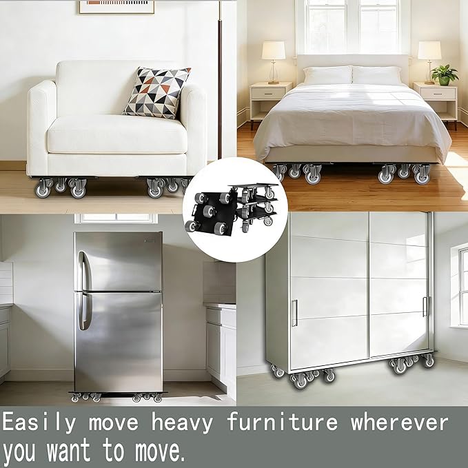 Furniture-Movers-with-Wheels-Dollies,Furniture Dolly 360°Rotatable and Lockable,Furniture Sliders with 5 Wheels Rubber Silent Furniture Lifter Tool Set,3300 lbs Load Capacity,6.3"×6.3" Grey