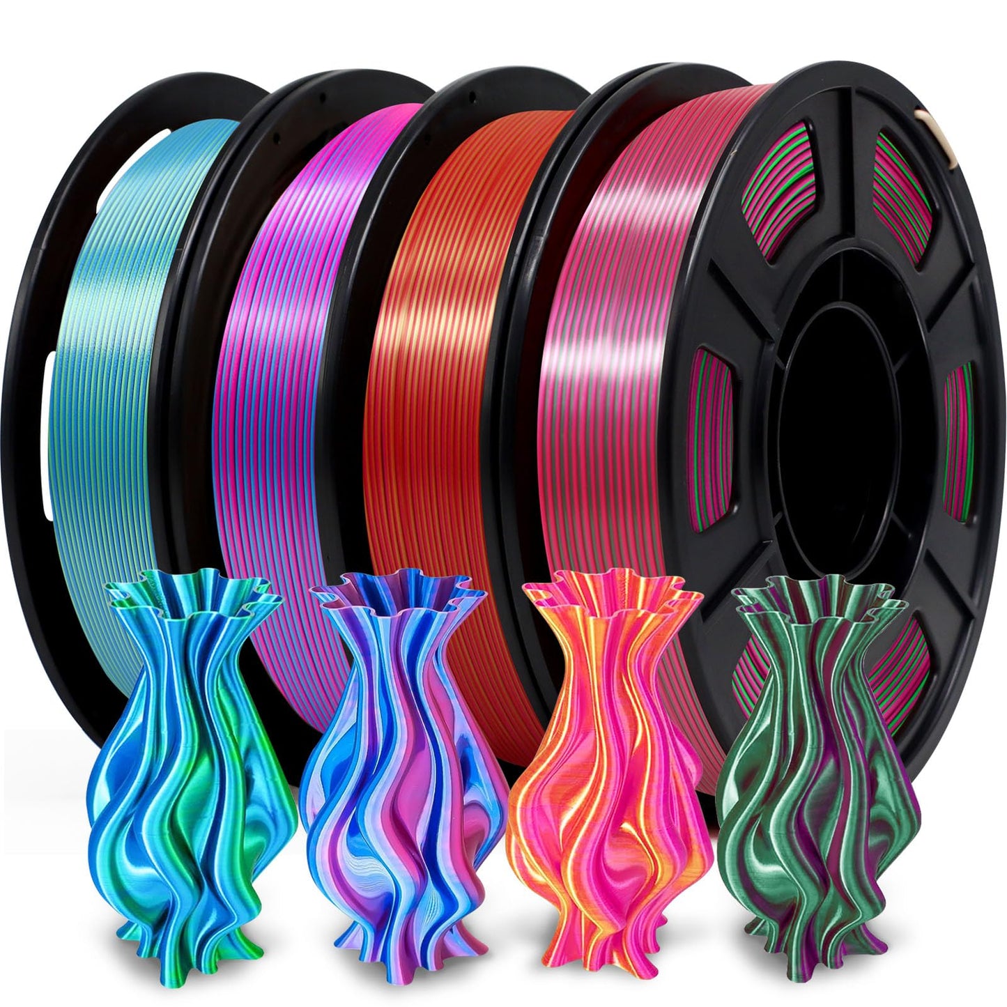 YOUSU 1.75mm 3D Printer Filament Bundle, Glow in The Dark Filament Multicolor, Green, Blue, Purple and Rainbow, PLA Filament 1.7