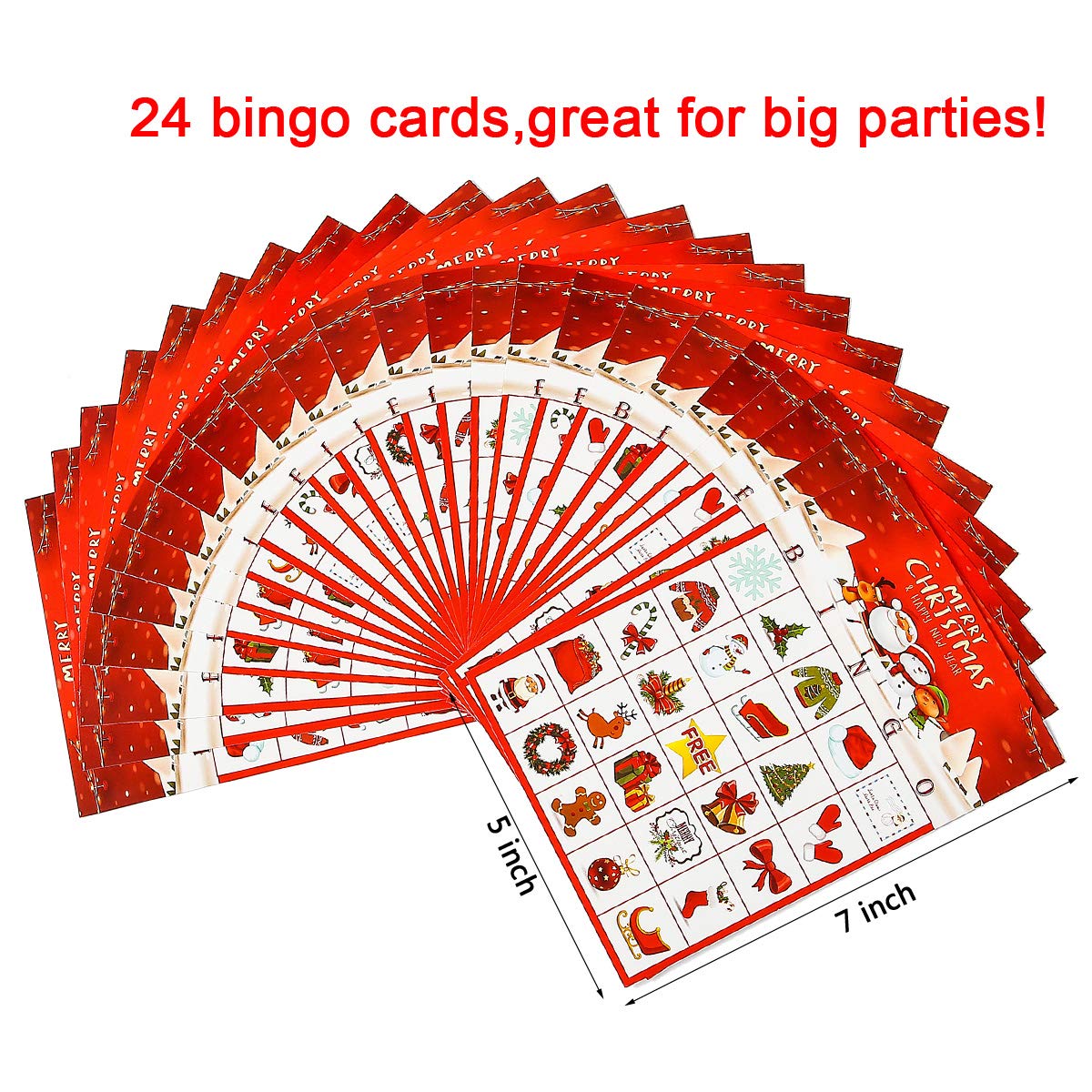 MISS FANTASY Christmas Bingo Game for Kids - 24 Players Bingo Cards Christmas Games Crafts Christmas Bingo Game for Large Group, Christmas Games for Family Classroom Activities Party Favors Supplies