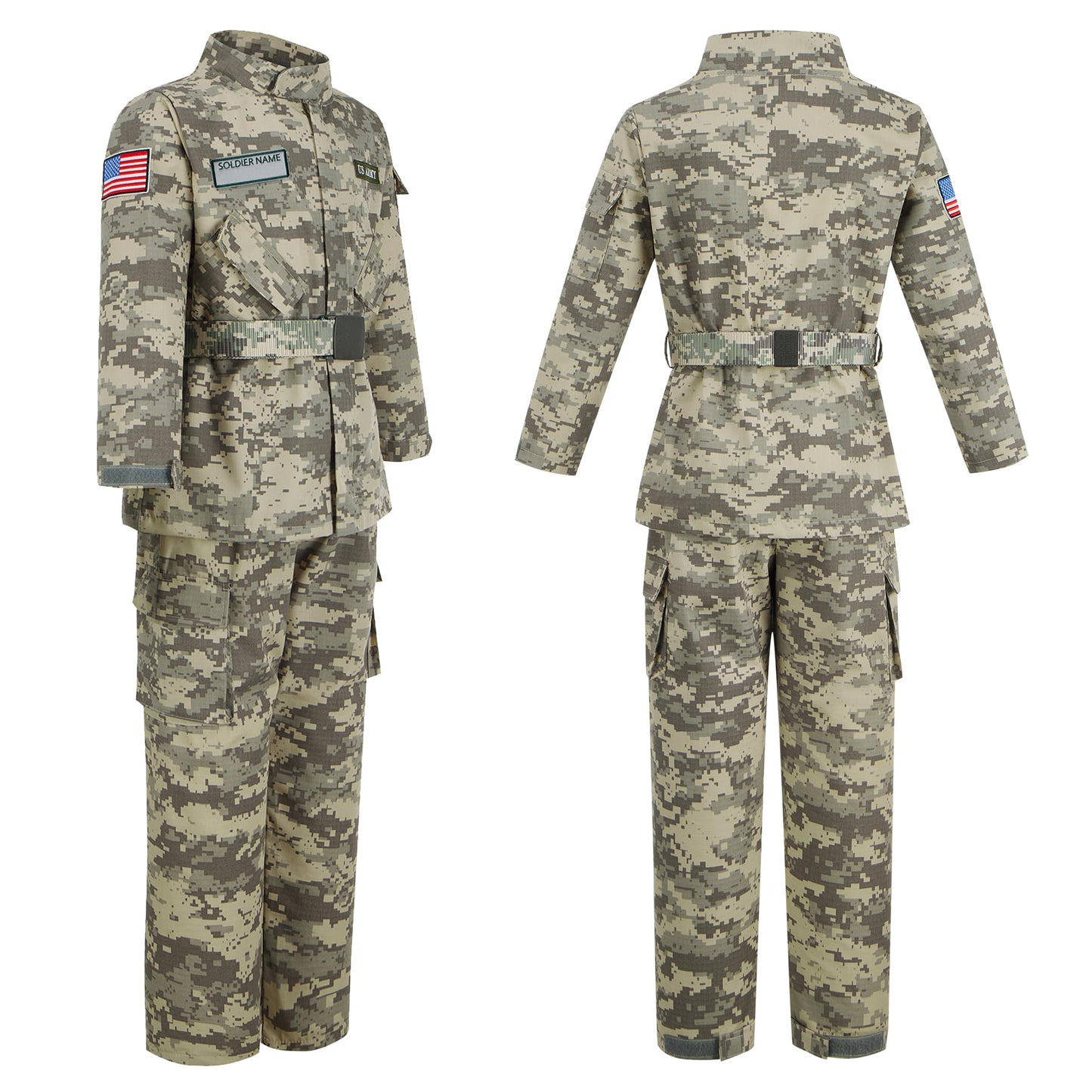 Kosgraiy Kid Army Costume,Kid Deluxe Soldier Costume,Military Outfit Boy and Girl,Army Camouflage Uniform for Children,S/4-6Years