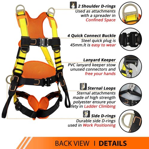 TT TRSMIMA Safety Harness Fall Protection Upgrade 4 Quick Buckles Construction Full Body Harness 6 Adjustment D-ring