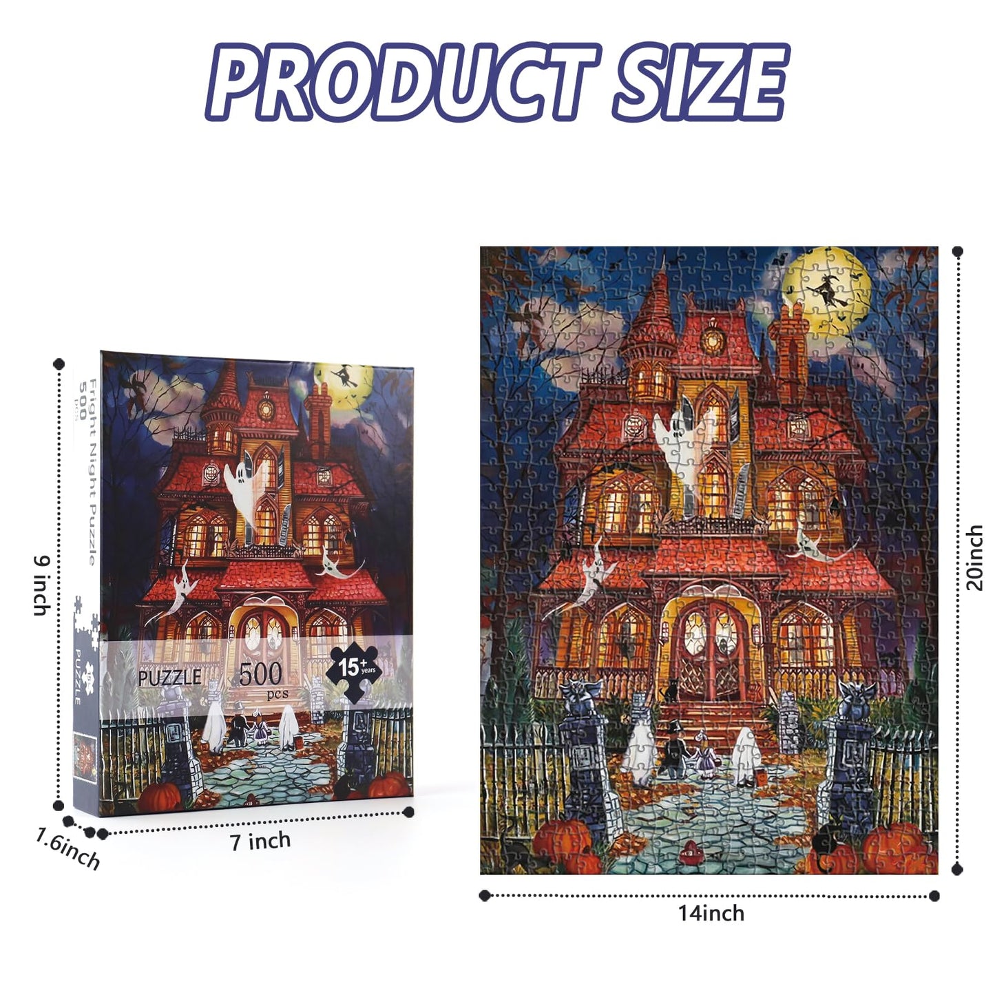 Halloween Fright Night 500 Pieces Jigsaw Puzzles for Adults, Halloween Decoration for Family Party Holiday