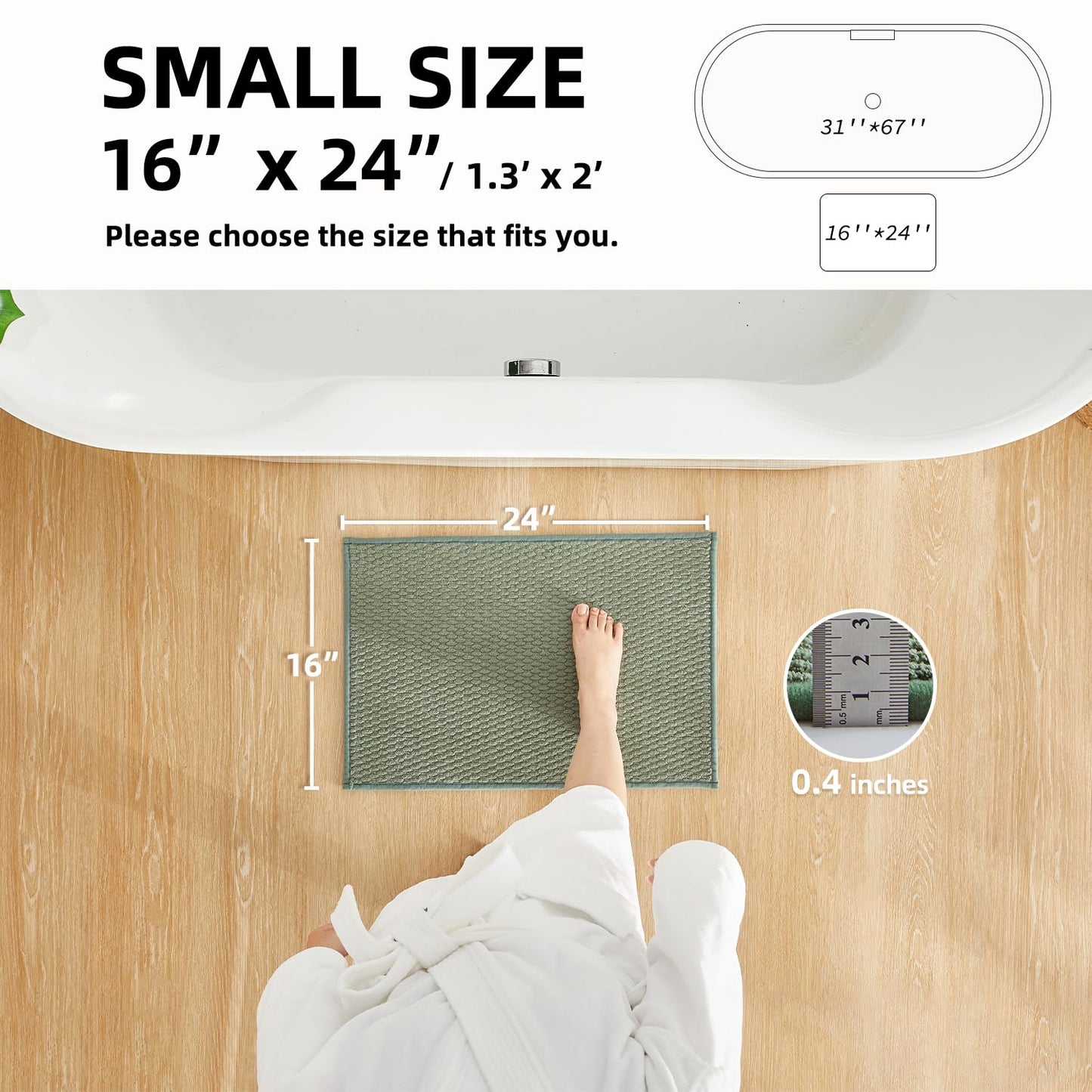 Bathroom Rugs Non Slip Washable, Super Absorbent Thin Bath Mat Small Quick Dry Low Pile Bathroom Rug, Sage Green 16"x24"
