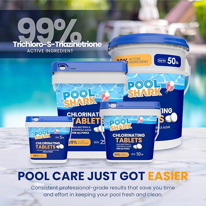 Pool Shark Swimming Pool Chlorine Tablets - 3-Inch Chlorine Tablets - Slow-Dissolving 90% Active Chlorine Tabs - Pool Chemicals for Inground Pools, Above Ground Pools, Saltwater, Spa, Hot Tub (10 lbs)