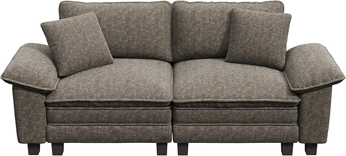 PHI VILLA Indoor Modular Couches Sets, 87.5" Sectional Loveseat Sofa with Upholstered Deep Seat, 2-Seater Comfy Couches for Living Room Bedroom, Chenille Fabric, Smoky Grey