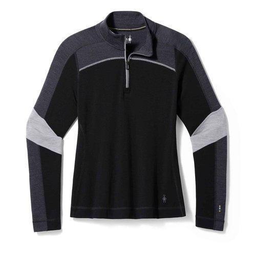 Smartwool Classic Thermal Merino Base Layer Color-Block 1/4 Zip Black/Charcoal Heather MD
