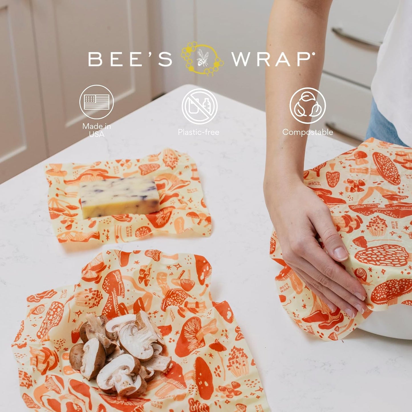 Bee's Wrap Beeswax Wraps for Food - Cut to Size 14x52" Wax Paper Roll - Made in USA Reusable Waxed Paper & Bowl Covers - Organic Eco-Friendly Alternative to Aluminum Foil, Mushroom Magic