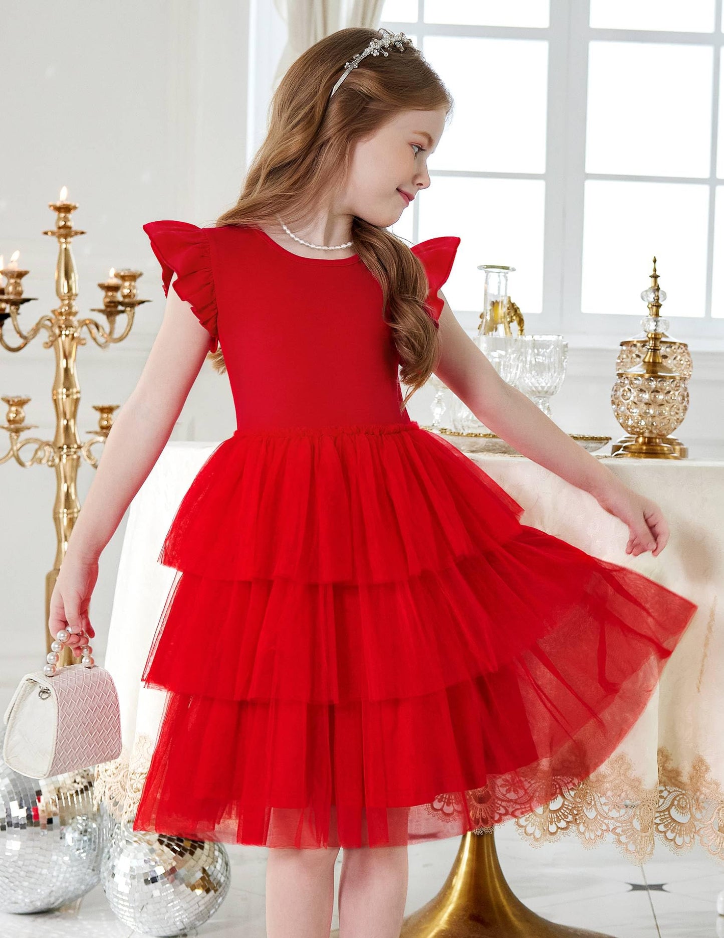 Arshiner Girl Dresses Toddler Flutter Tutu Dress Formal Red Valentine Christmas Birthday Party Sundress 4-5 Years