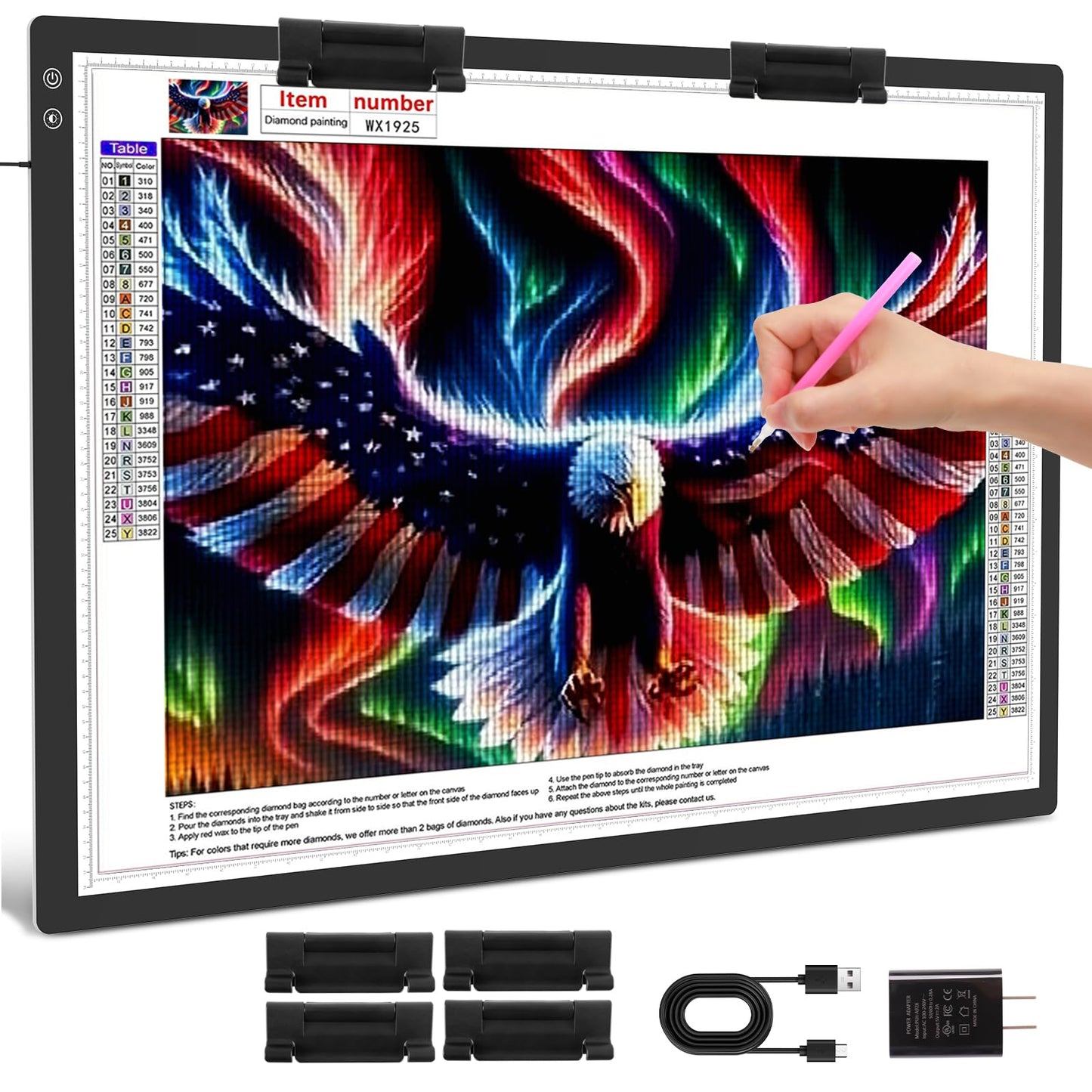 TOHETO Rechargeable A2 Light Pad 23.7x15.8, Large LED Light Board for Diamond Painting, 3-Color Modes Light Box, Diamond Art Lig