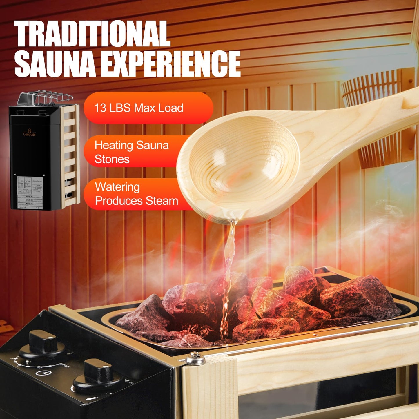 2KW 110V Sauna Heater with Plug, No Need for Wiring, Plug and Play, 100 Cu.Ft. Heated Area, Electric Sauna Heater with 3h Timera and Internal Temperature Control, Suitable for Small Sauna Rooms
