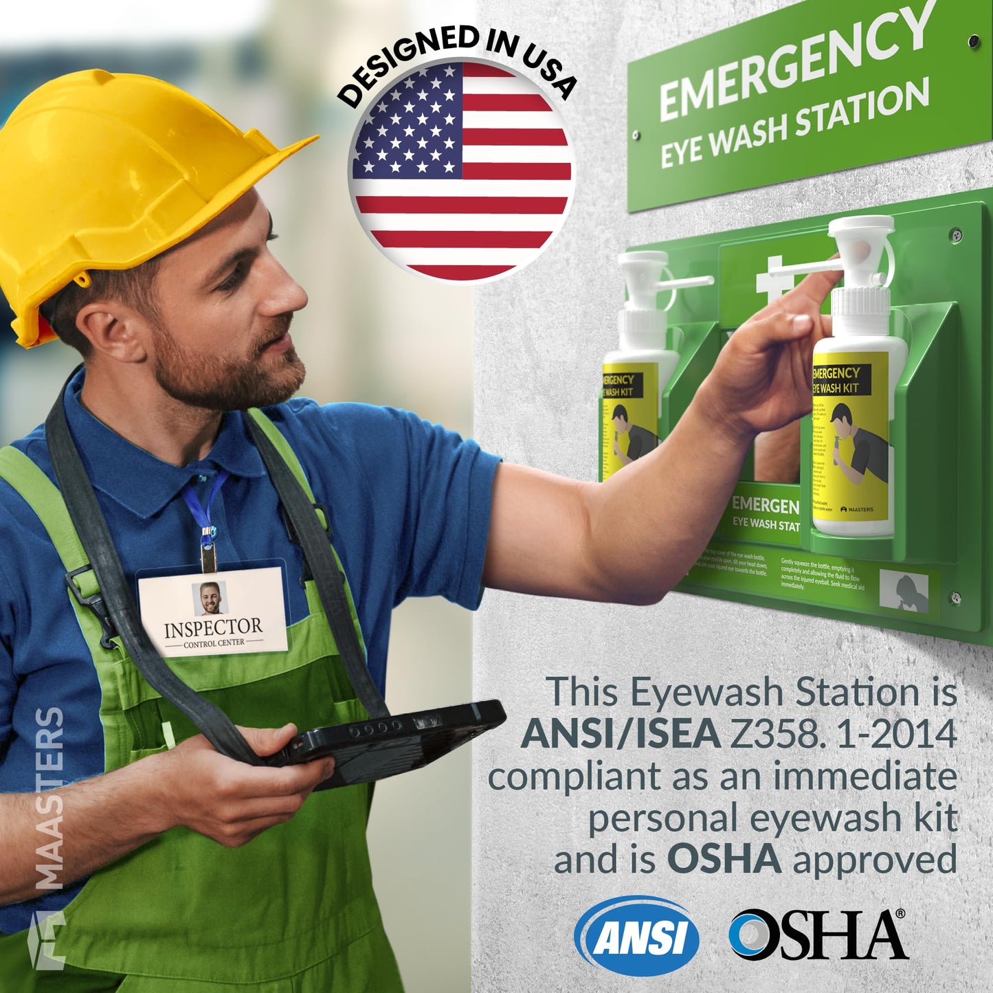 MAASTERS BPA Free Portable Eye Wash Station OSHA Compliant - Wall-Mounted First Aid Eye Wash Kit w/Mirror & 2X 16oz Empty Bottles - No Eyewash Solution Included - Emergency Eyewash - Set of 1