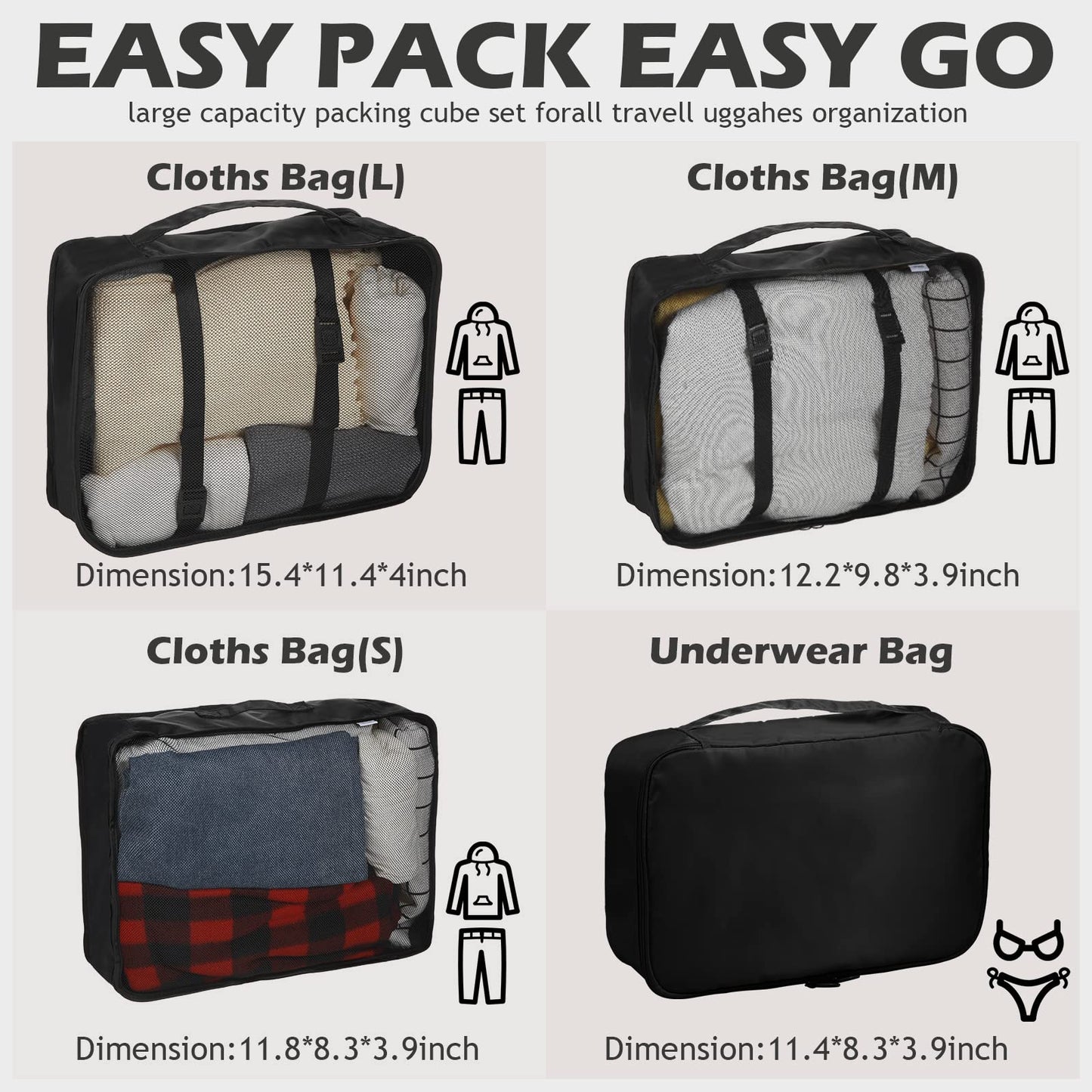 48 Set Packing Cubes Travel Luggage Organizers Set with Storage Shoe Bag, Clothing Bag for Women Men Essentials