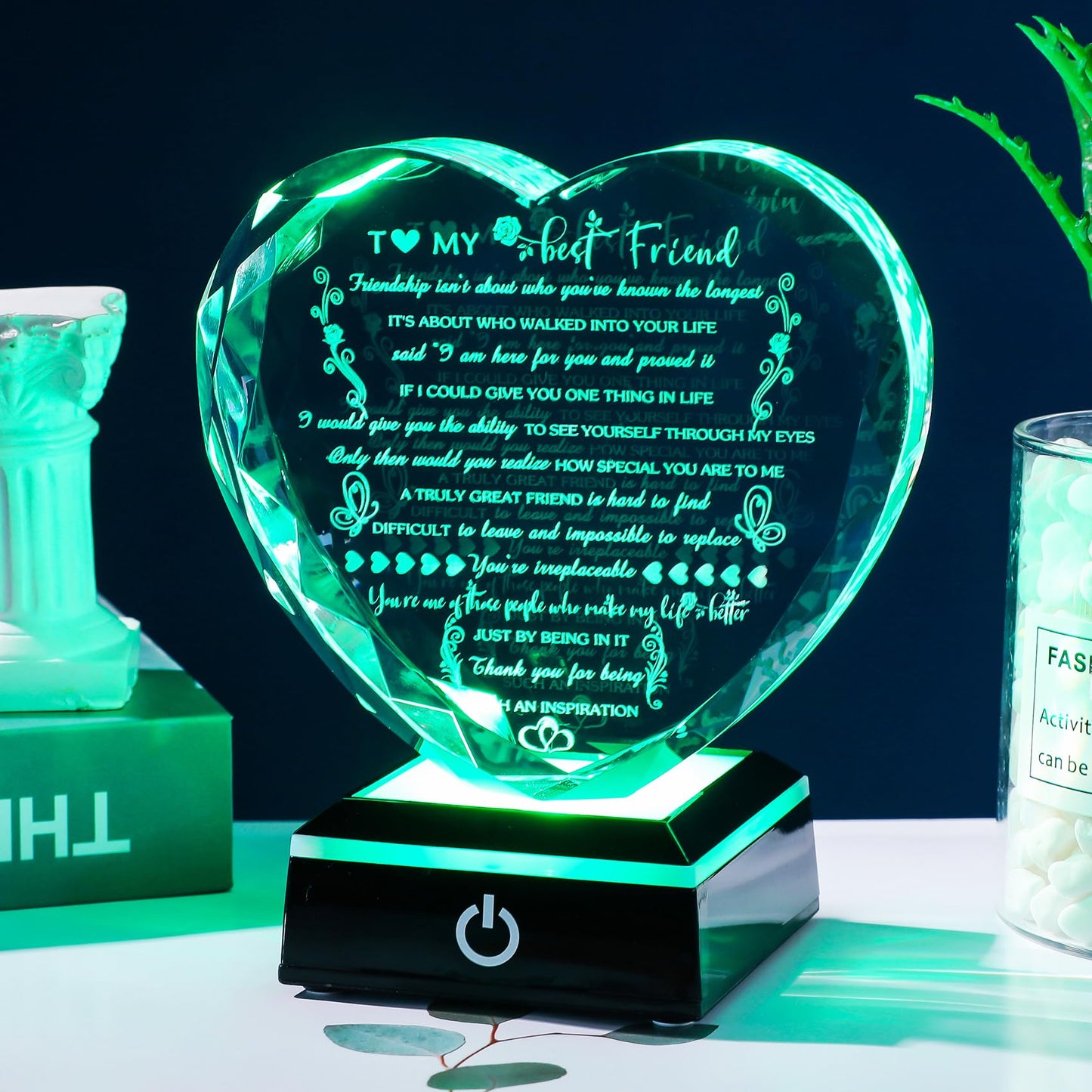 YWHL Birthday Gifts for Best Friend with Colorful LED Base Heart Crystal Friendship Gifts for Women Meaningful Bestie Gifts Mothers Day BFF Gift Idea for Her Female Friend