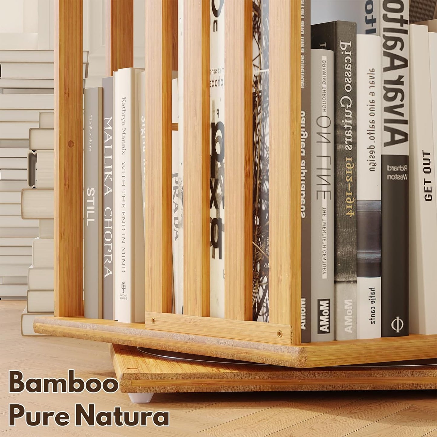 YOWOS Rotating Bookshelf Tower, 360 Display Spinning Bookcase, Bamboo Bookshelf Floor Standing Storage Rack, Wood Narrow Book Shelf Organizer for Kids&Adults(Nature, 6 Tier)