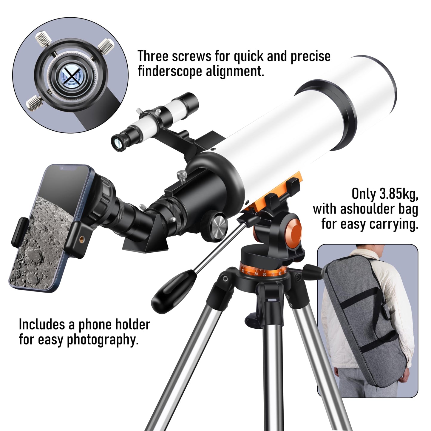 Telescope,Galaeyes 90mm Aperture 600mm FL, Telescope for Adults High Powered,Metal AZ & Stainless Steel Tripod, with Phone Adapter and Bag,Aperture 90mm