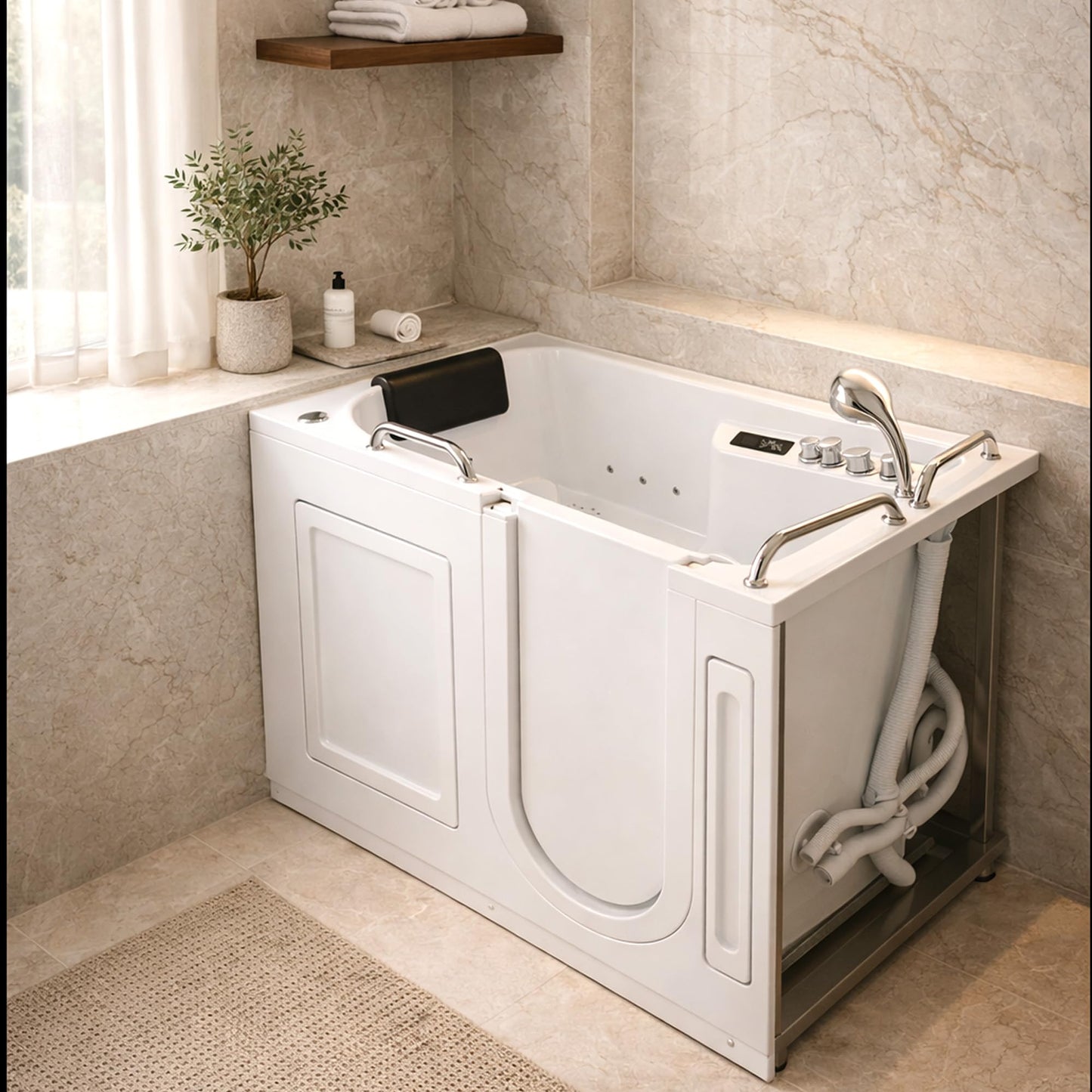 ANZZI Walk In Tub 53" x 27" Right-Drain Bathtub, Air & Whirlpool Massage Jets, Quick Fill with 6?Setting Handheld Shower, Aromatherapy, Bath Pillow, LED Light | 2753FLWR