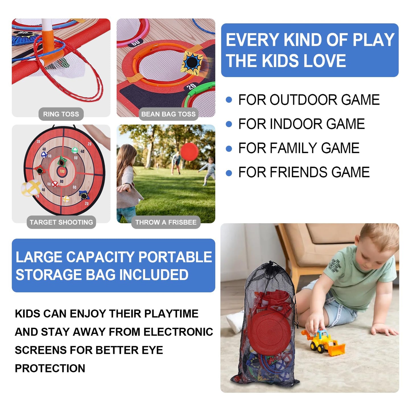Bean Bag Toss & Ball Toss & Ring Toss Backyard Games,5-in-1 Carnival Games Set, Family Games for Kids and Adults