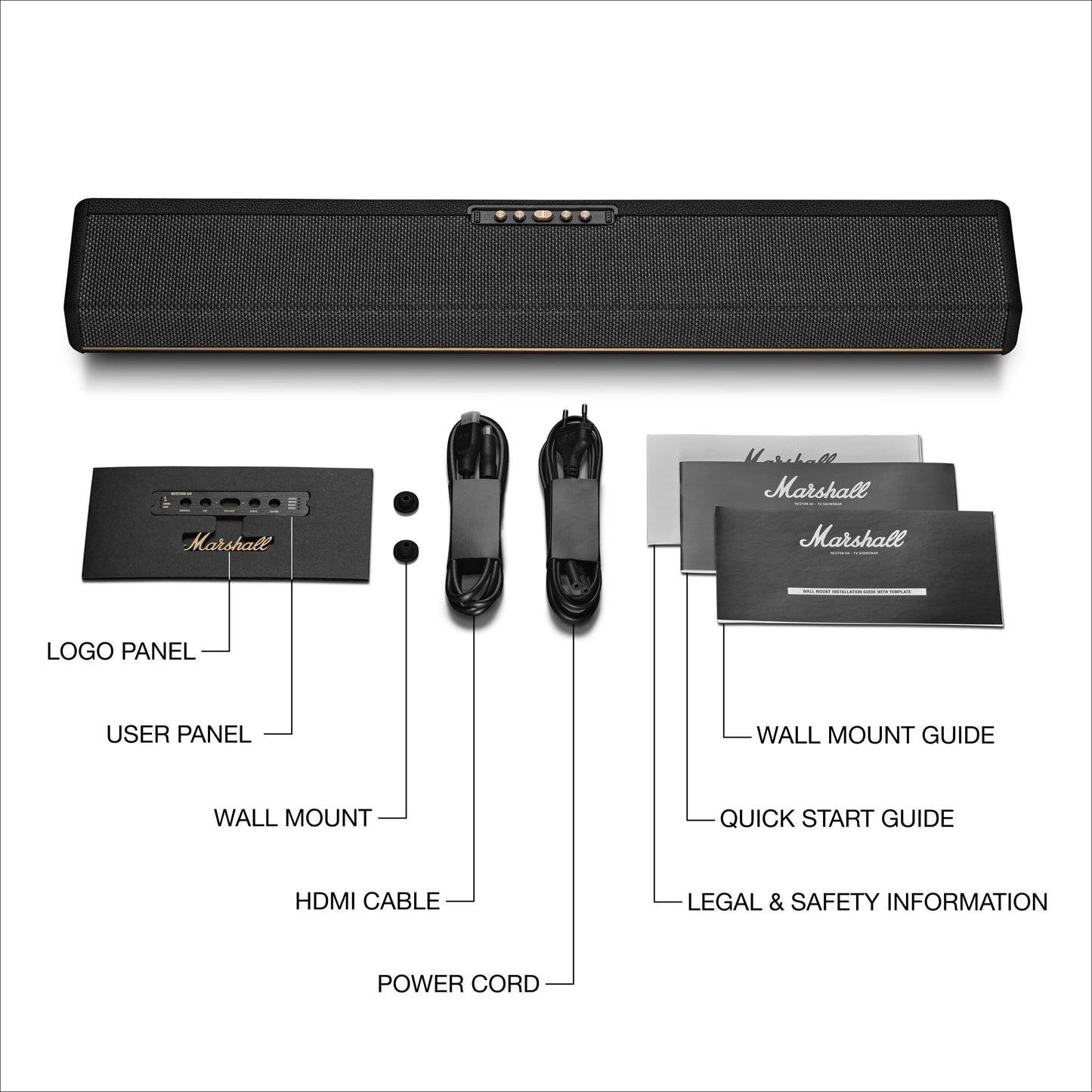 Marshall Heston 60 Soundbar - Dolby Atmos Immersive Sound for TV, Movies, and Music | Bluetooth, WiFi, HDMI, 3.5 mm Aux Inputs - Black