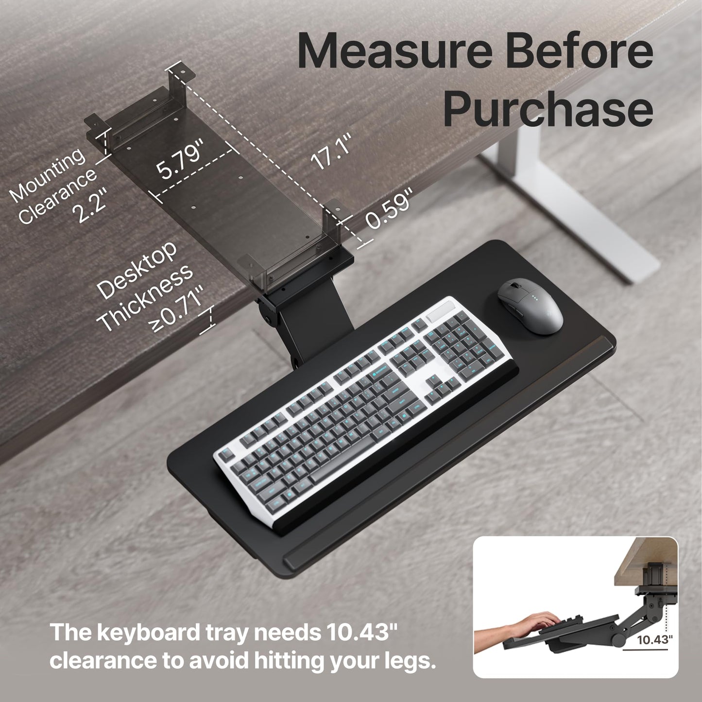 PEGZONE Keyboard Tray Under Desk with Storage Drawer, Height Adjustable Keyboard Tray Slide Out Swivel Tilt, Ergonomic Under Desk Mount Keyboard & Mouse Holder for Gaming Home Office, 25x11'', Black
