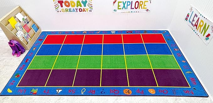 KIDCARPET.COM ABC Rainbow Seating Classroom Rug with 24 Seats, 7'6" x 12' Rectangle, Educational Classroom Rug, Kids Learning Play Mat | Area Rug for Bedroom or Playroom