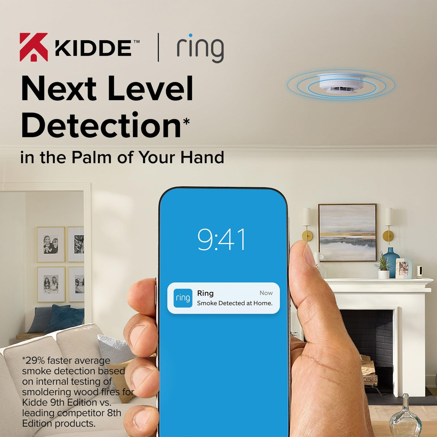 Kidde Smart Smoke and Carbon Monoxide Detector, Ring App Enabled for Real-Time Notifications, Hardwired Alarm, AA Backup Battery