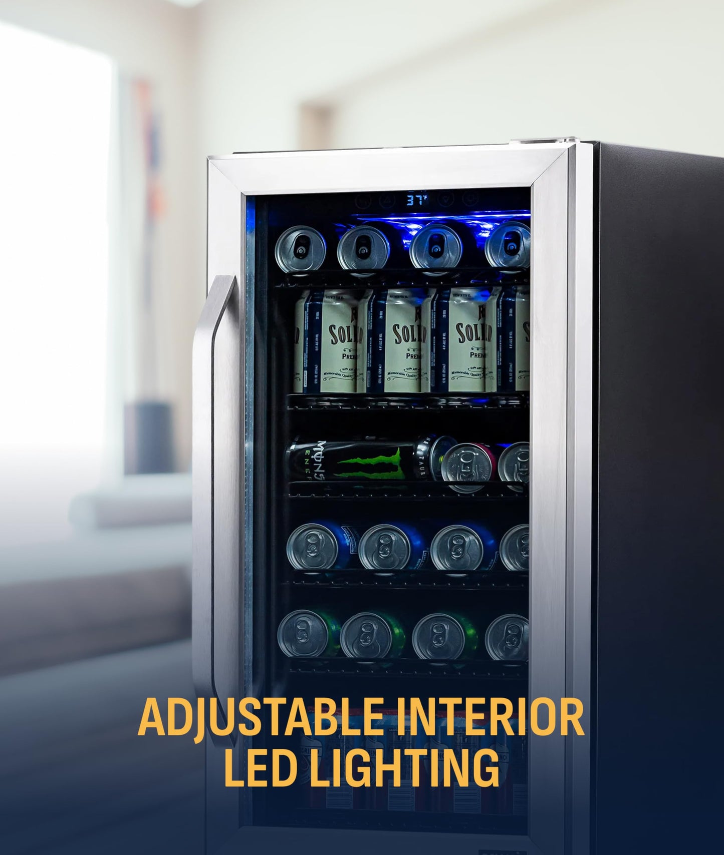 NewAir 96 Can Built-In Beverage Refrigerator | 15” Small Mini Fridge for Bedroom, Home Bar or Office | Quiet Cooling & Precise Temperature Control | Stainless Steel