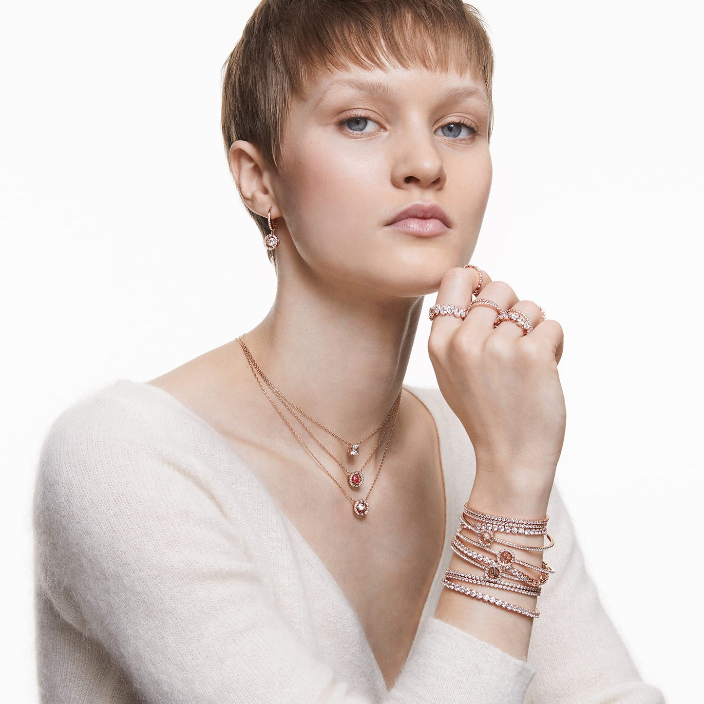 Swarovski Tennis Deluxe Collection Women's Tennis Bracelet, Sparkling White Crystals with Rose-Gold Tone Plated Band