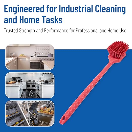SPARTA 40501EC05 Plastic Large Scrub Brush, Kitchen Brush, Utility Brush With Long Handle For Cleaning, 20 Inches, Red