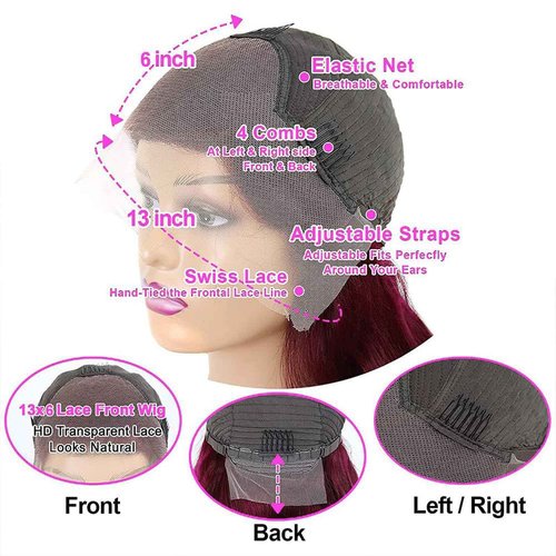 QZOQZO 99j Burgundy Lace Front Wigs Human Hair 13x6 Body Wave Lace Front Wigs Human Hair Pre Plucked Glueless Red Wig Wine Red Wig for Women Reddish Brown 180% Density 26Inch