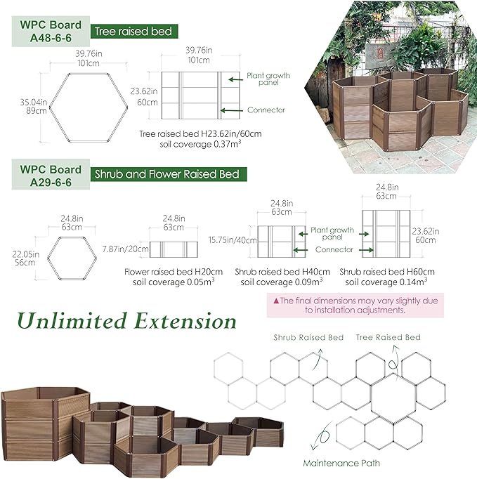 Aluco Wood 3-Joint Aluminum Connector Kit for Hexagon Raised Garden Bed, Corner Brackets for Planter, 2Pack and Complete with 2Pcs Corner Caps (H:7.8inch)