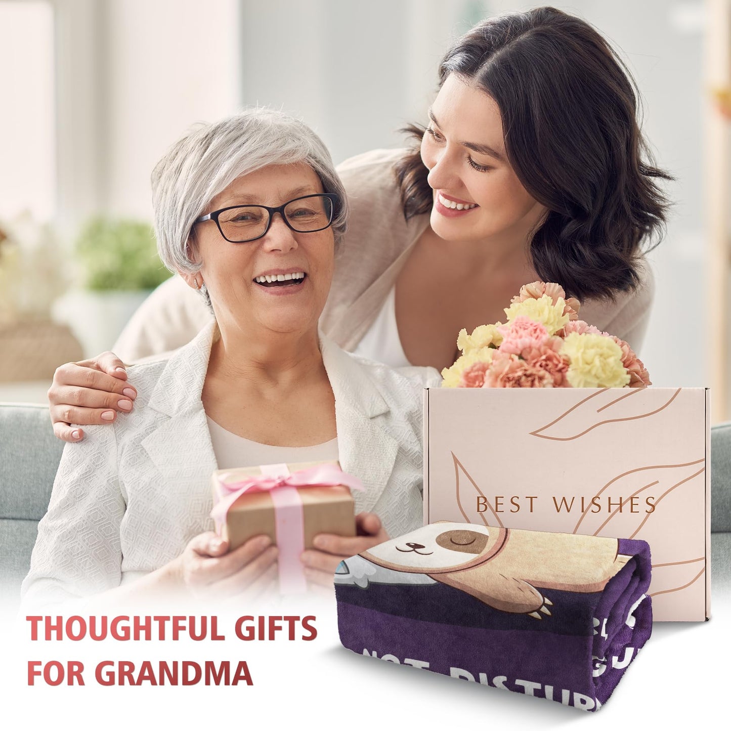Funny Grandma Birthday Gifts, Grandma is Charging Sloth Blanket 60" x 50", Gift for Grandmas from Grandkids, Grandmas Gifts for Christmas Mothers Day, Super Soft Blanket for Grandmother