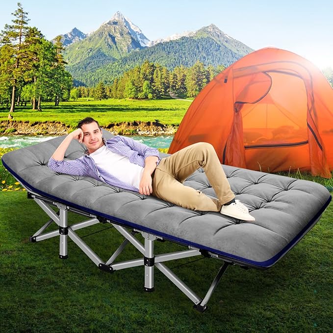 ABORON Camping Cot for Adult 28" Extra Wide, Heavy-Duty 1200D Oxford Cot for Sleeping, Portable Folding Camp Bed with Mat & Carry Bag