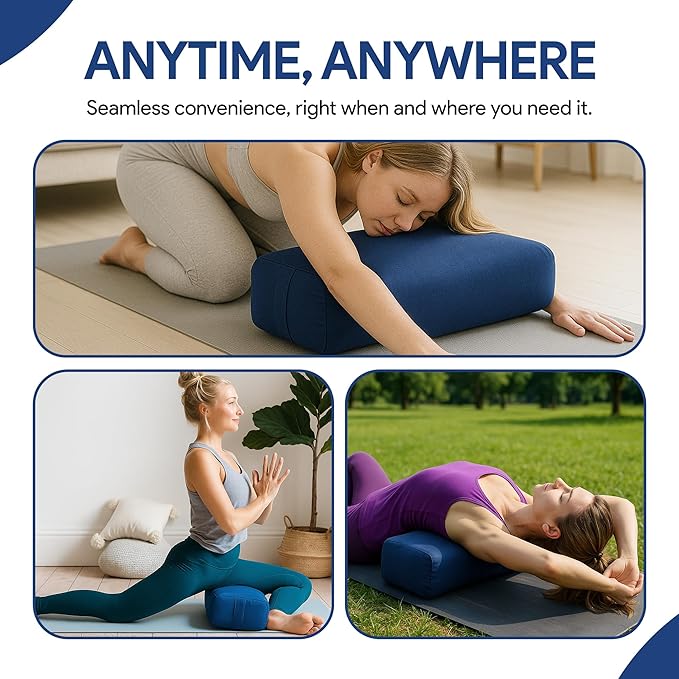 Rectangular Yoga Bolster Pillow for Meditation, Yoga & Back Support โ Soft Meditation Cushion with Removable Hand Wash Cotton Cover & Carry Handle (Blue)