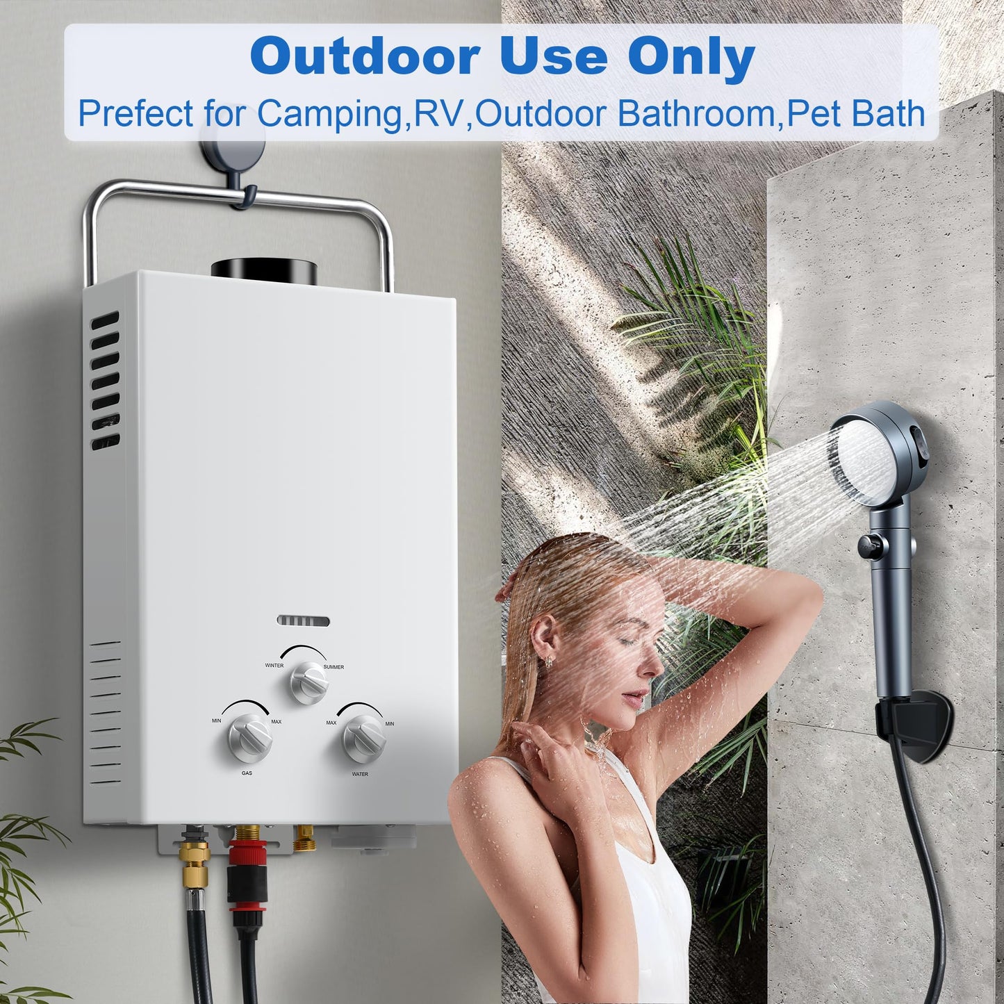 Outdoor Propane Tankless Water Heater - 6L 1.58 GPM Portable Gas Water Heater with Handle & Overheating Protection, Instant Hot Water for RV Cabin Camping Boat Barn