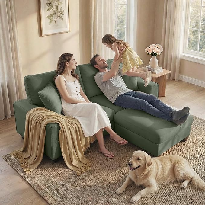 DOPEDIO L-Shaped Sectional Sofa with Storage Ottoman, Modern Chenille Recliner Loveseat, Removable Couch Covers, Pocket Spring Cushions, Solid Wood Frame, Easy to Install (71.25inch, Green)