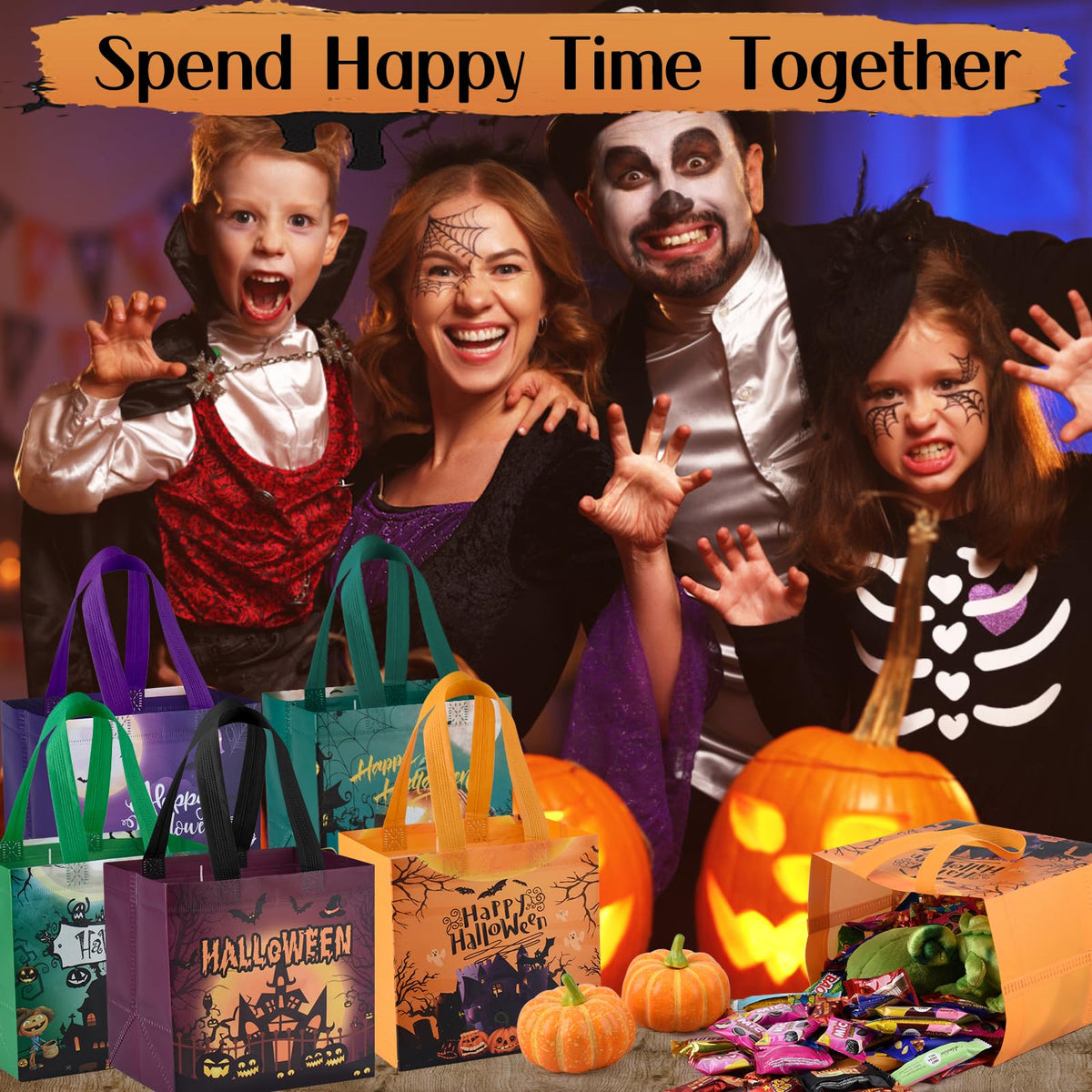 Tedmax 24 Count Halloween Party Favor Bags, Multicolor, Non-Woven, Unisex, Kid, Halloween Theme, 7.9"7.9"5.9"