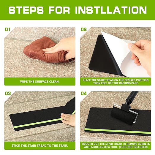 LadyRosian Outdoor Stair Treads Non Slip 5-Pack Black Glow 6" x 24" - Weather Resistant Adhesive Heavy Grip Tape - Waterproof Anti Skid Strips- Glow in The Dark 80-Grit Adhesive Treads