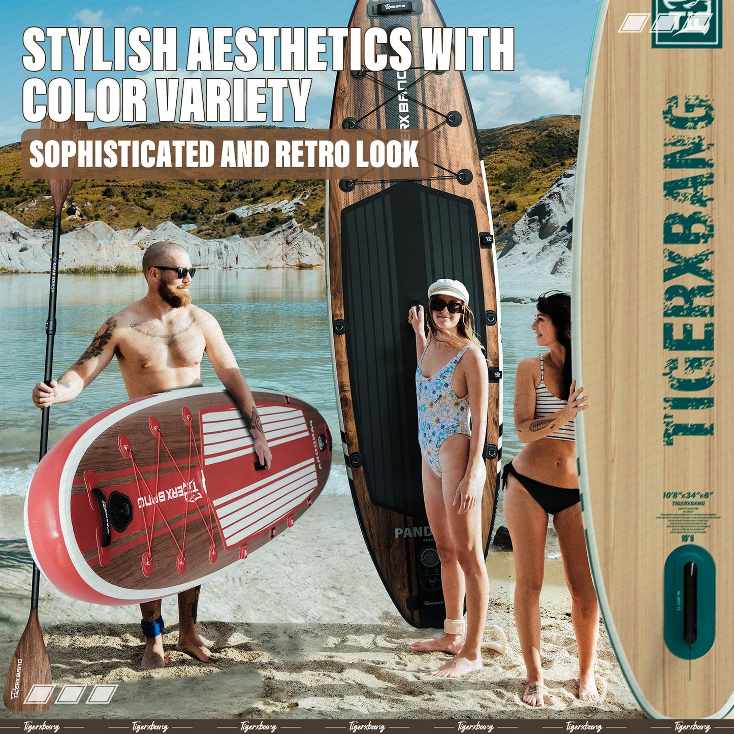 TIGERXBANG Paddle Board, 10.8' Stand Up Paddle Board with Premium Complete Inflatable SUP Accessories, Extra Wide Paddleboards for Adults & Youth-Pandora Collection Indian Black