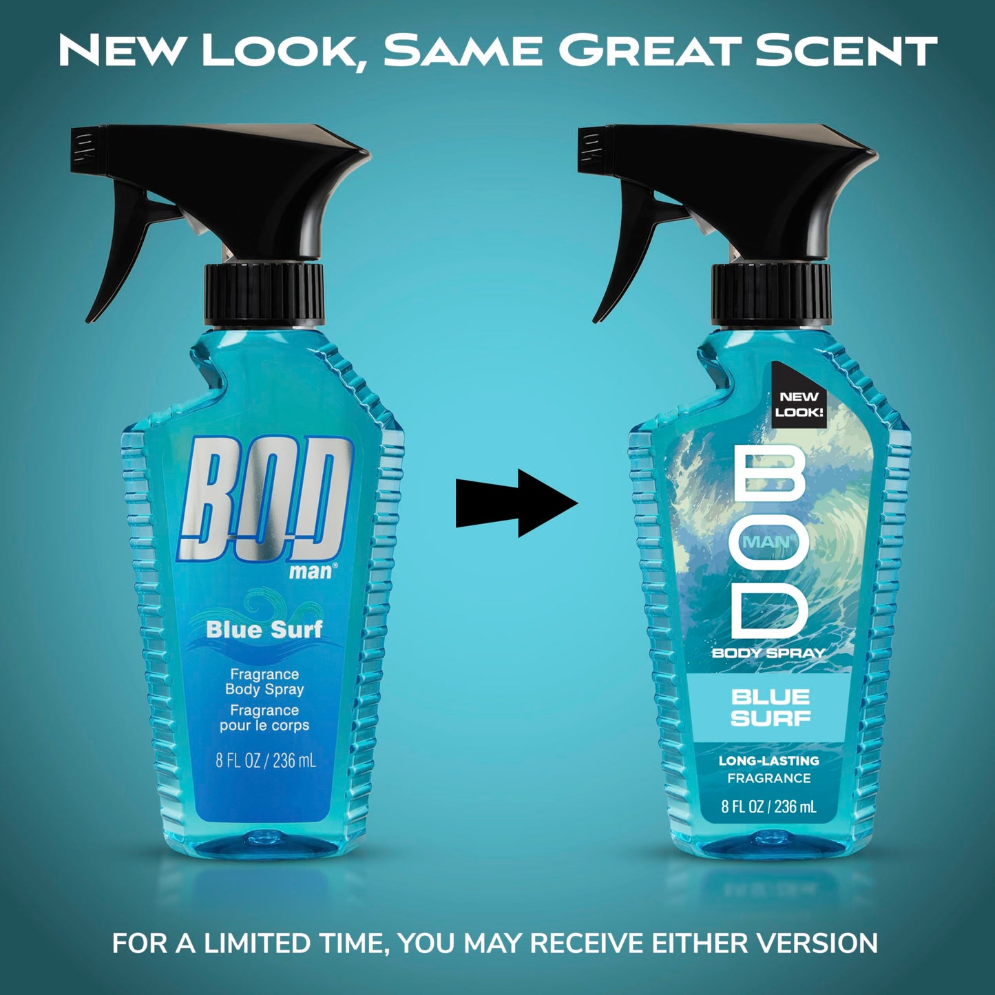 BOD man Fragrance Body Spray, Blue Surf, 8 fl oz (Pack of 2)