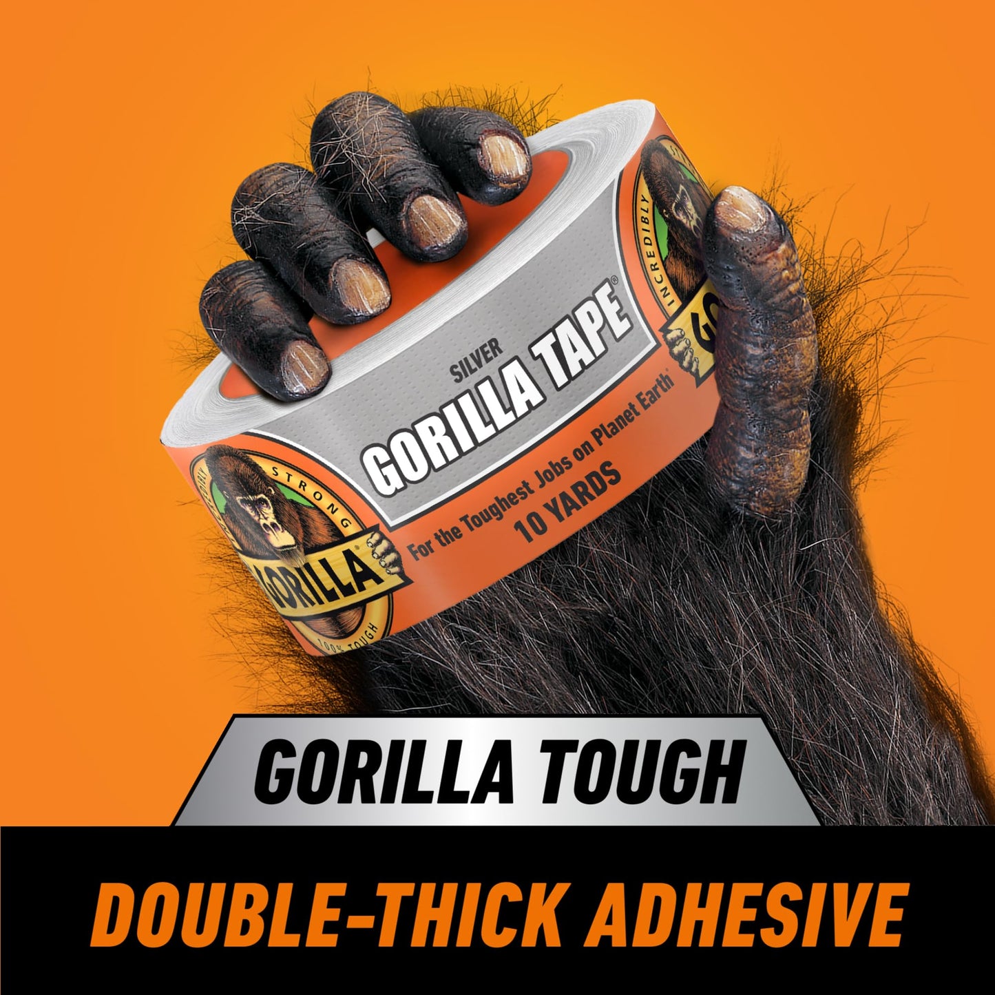 Gorilla Tape, 1.88 in x 10 yd, Silver (Pack of 1) - Duct, Utility, Triple Layer Strength, Indoor & Outdoor, Weather Resistant Shell