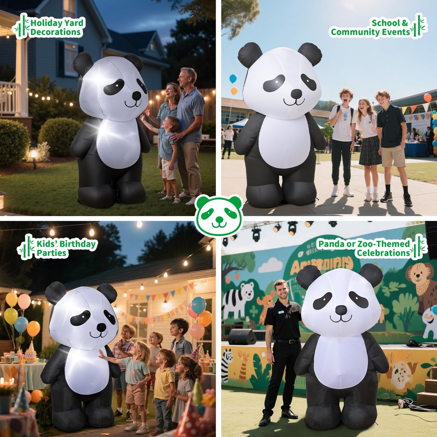 6 Feet Tall Inflatable Panda Decorations – Blow Up Outdoor Lawn Decor with LED Light, Cute Standing Panda Inflatable for Yard, Outside, Indoor, Holiday Party and Christmas Decorations