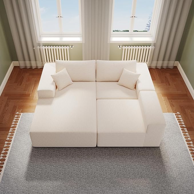 108" Modular Sectional Sofa — Oversized Cloud Couch with L-Shape Chaise, Upholstered 3-Seat Modular Sectional for Living Room
