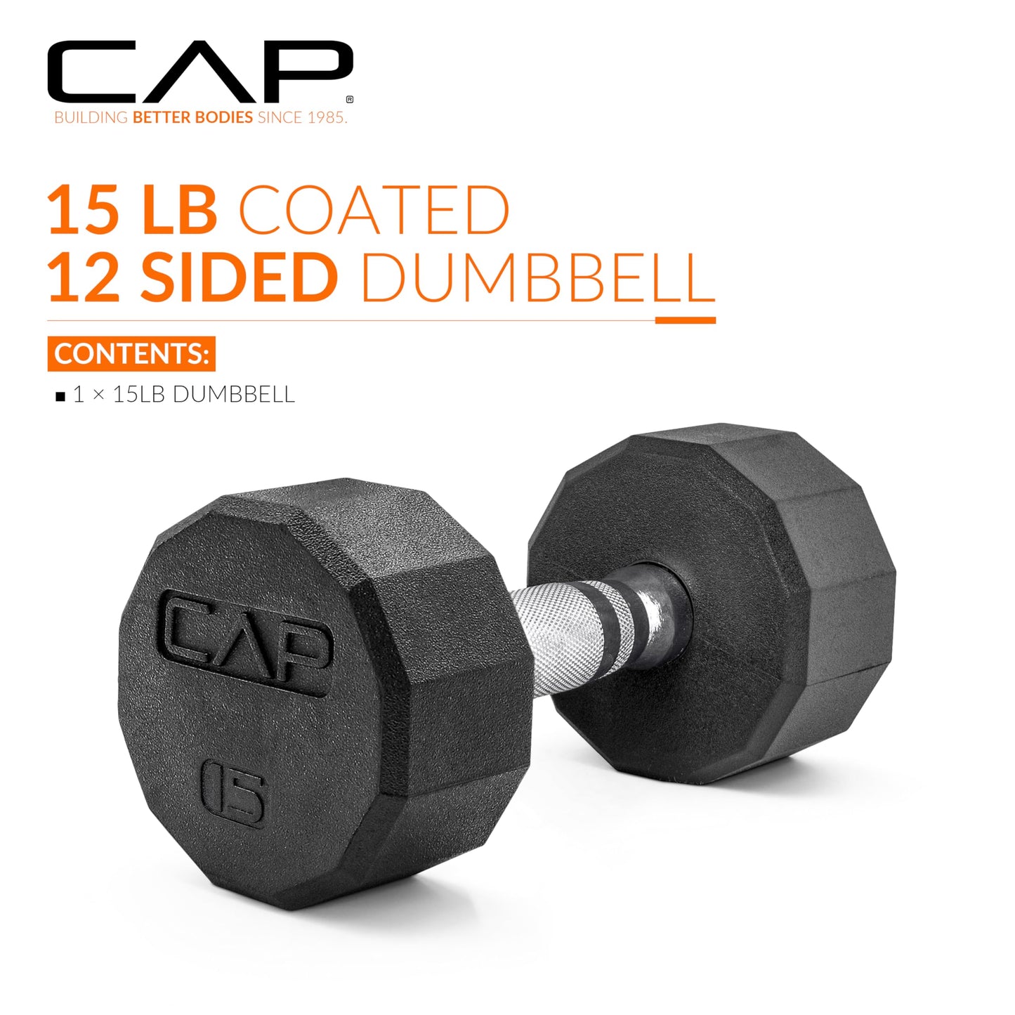 CAP Barbell unisex adult 12-Sided Series 12 Sided Coated Dumbbell, Black, 15-Pound US