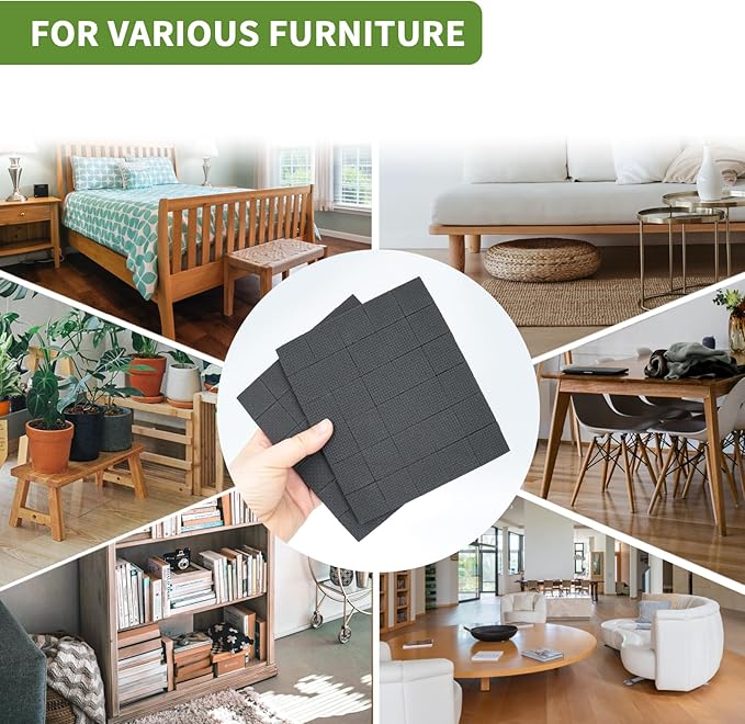 COVERCORNER Non Slip Furniture Pads 60 PCS 1'' Square - Anti Slip Furniture Pads - Self Adhesive Rubber Feet Furniture Feet - Chair Leg Floor Protectors - Keep Furniture in Place