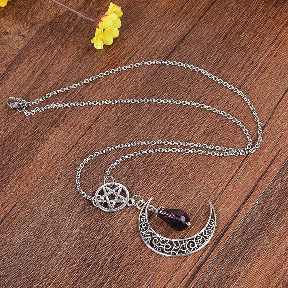 MJartoria Moon Pentagram Necklace Crystal Chakra Pendant Layered Necklaces for Women Choker Necklace Gothic Jewelry Y2K Goth Acc
